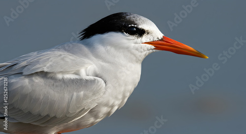 Royal Tern Portrait with Vivid Orange Beak Close-Up Nature Bird