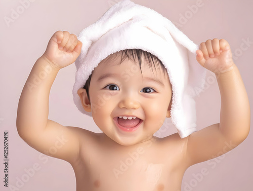 Joyful Baby in Towel Illust...