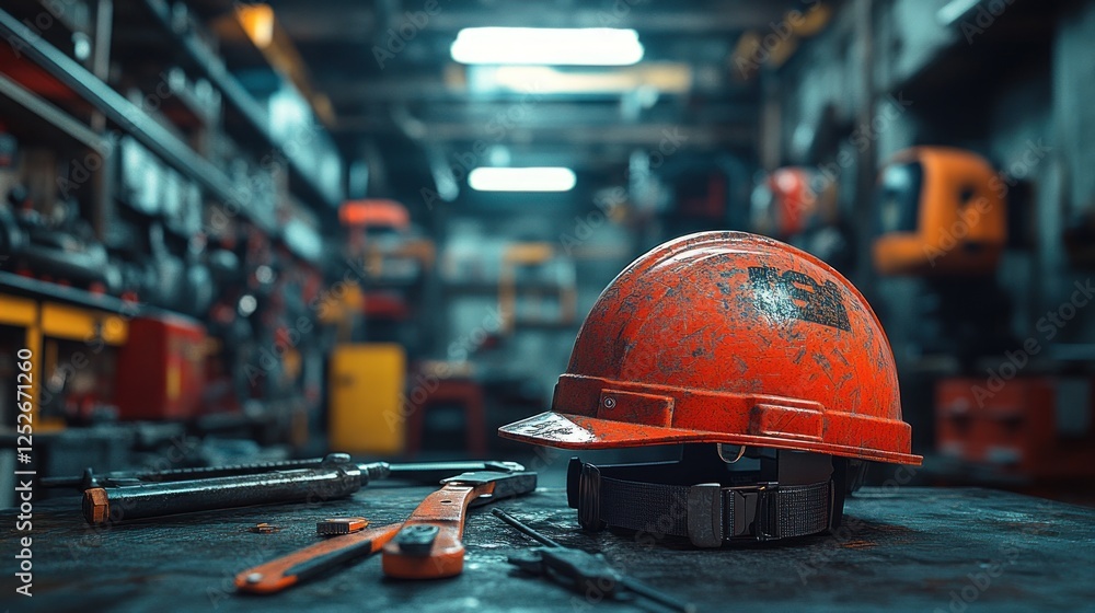 Rusty Helmet in a Workshop Rusty Helmet in a Workshop