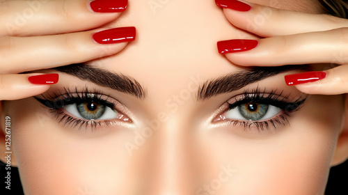 Closeup Woman Eyes Red Nail...