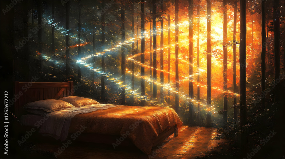 Sunrise forest bed dream fantasy art Sunrise forest bed dream fantasy art