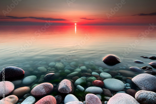 Sunset Seascape Stones Real...