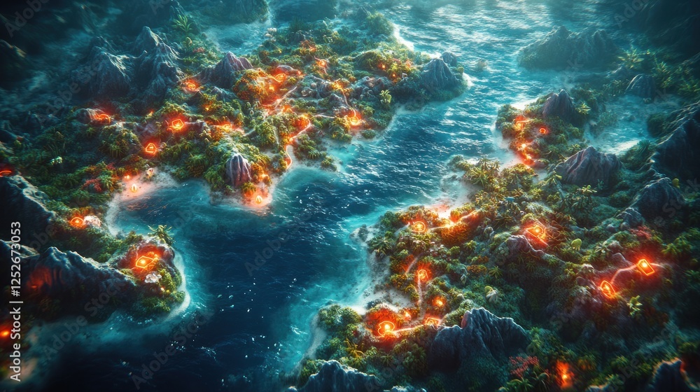 Fototapeta premium Enchanted Isles: A Fantasy Archipelago at Night