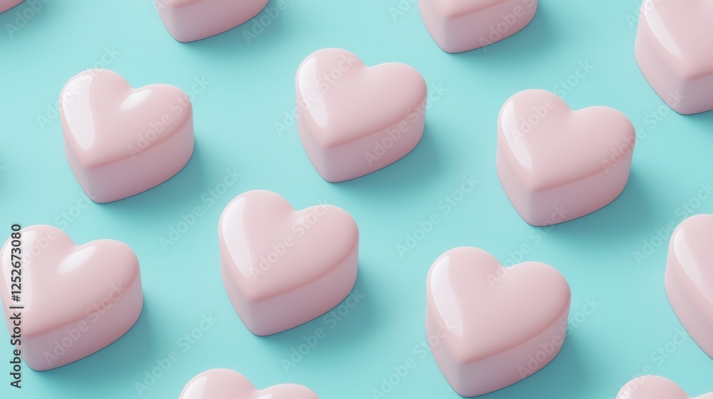 Pink Heart Pattern on Light Teal Background with Decorative Elements using a Repeating Design Pink Heart Pattern on Light Teal Background with Decorative Elements using a Repeating Design