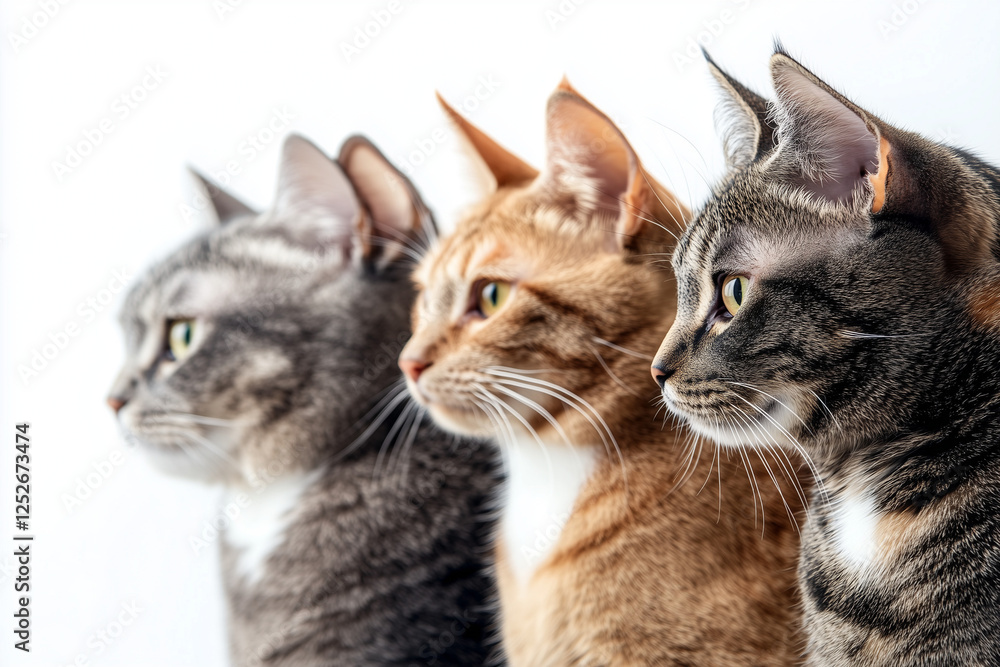 Selective focus cat isolated on white background, Varies of cat breed on white background, Group of kitten, Portrait of cat in variety breed. Selective focus cat isolated on white background, Varies of cat breed on white background, Group of kitten, Portrait of cat in variety breed.