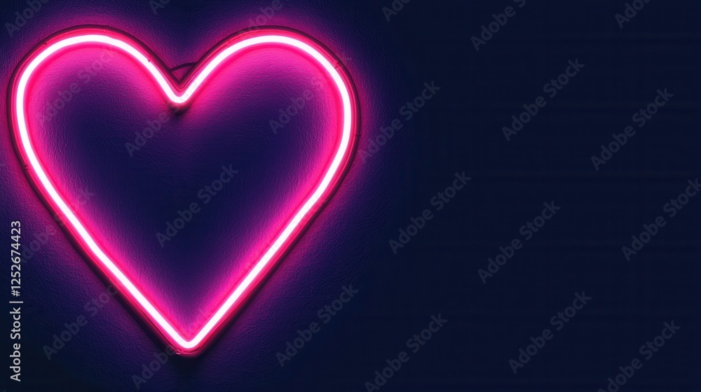 Pink Neon Heart On Dark Background Pink Neon Heart On Dark Background