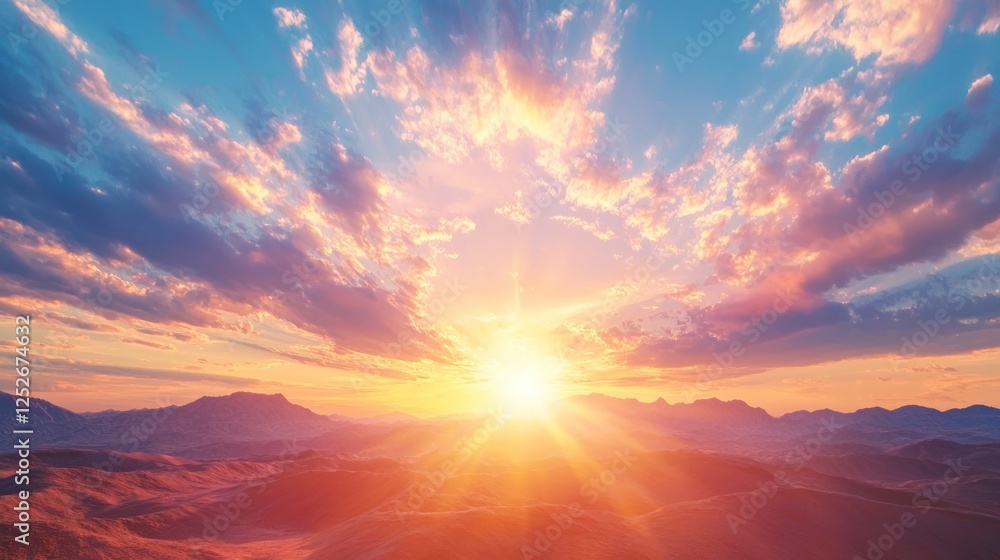 Fototapeta premium A stunning view of a desert landscape with sand dunes under a vibrant sunset.