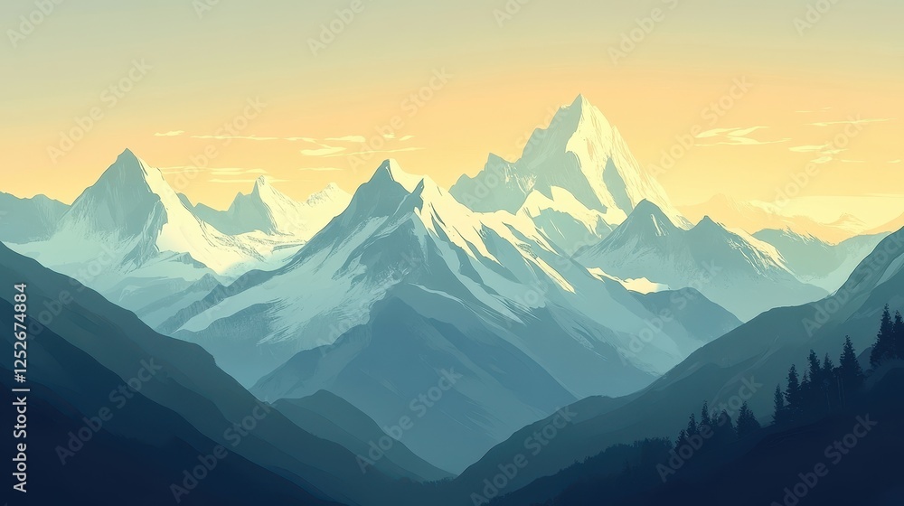 Fototapeta premium Majestic Mountain Range at Sunrise with Vibrant Color Palette