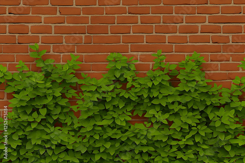 Brick Wall Green Ivy Illust...