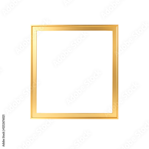 Square gold frame with a minimalist design, ideal for modern decor and displaying art or photos. Isolated on transparent background, png