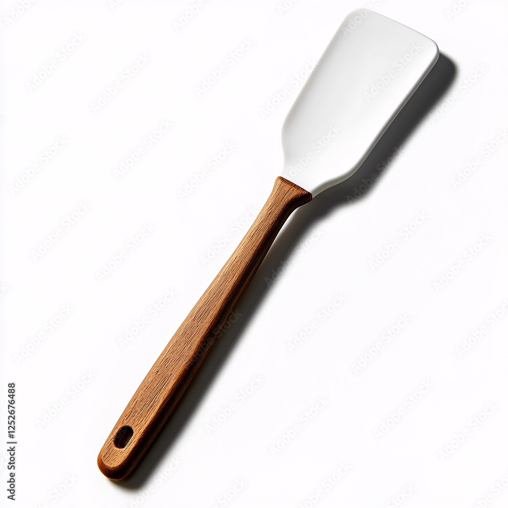 Fototapeta premium White Silicone Spatula with Wooden Handle on White Background
