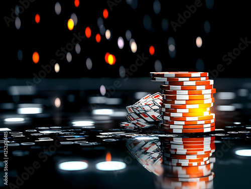 3D Render Stack of Poker Chips