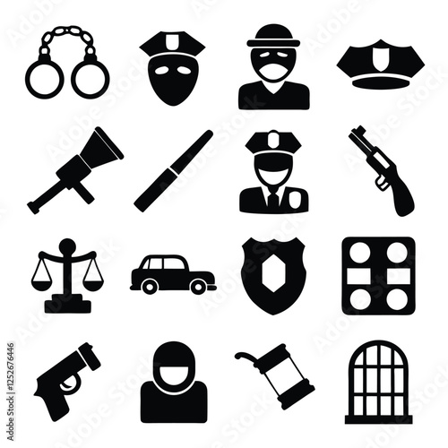 Police Icon Set in Silhouette Style