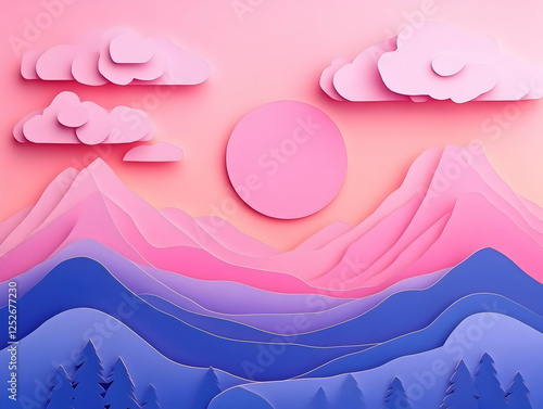 Pink & Blue Papercut Mounta...