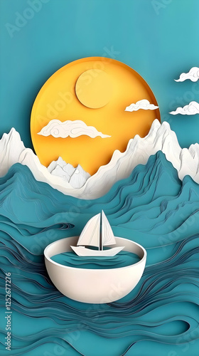Paper Art Seascape: Sailboa...