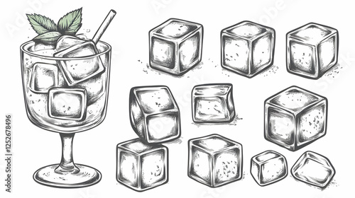 Ice Cubes and Cocktail Illu...