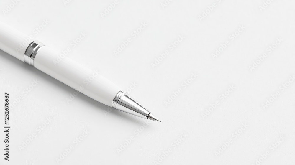 White pen on white background, copy space