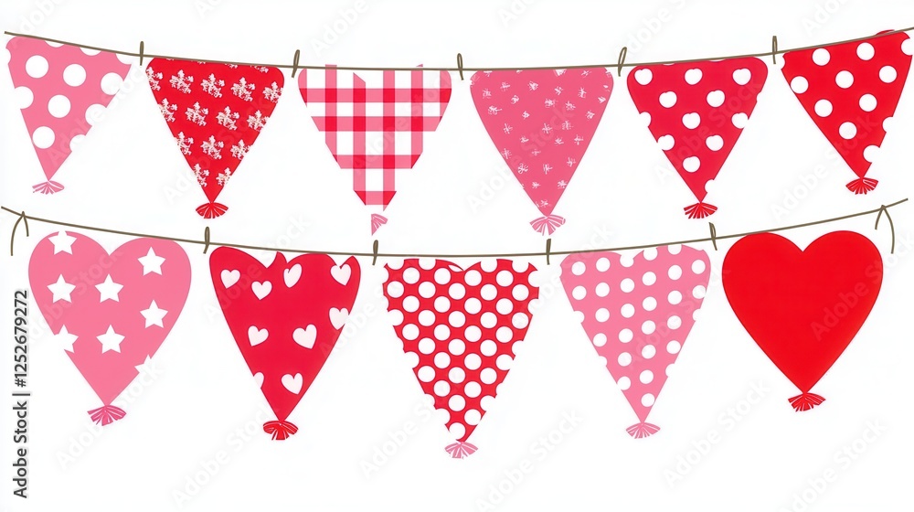 Fototapeta premium Red And Pink Heart Shaped Bunting Banner and other relevant