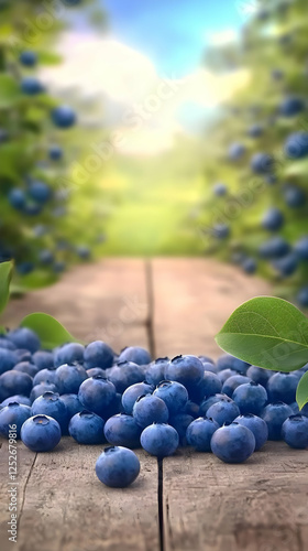 Juicy Blueberries on Wooden...