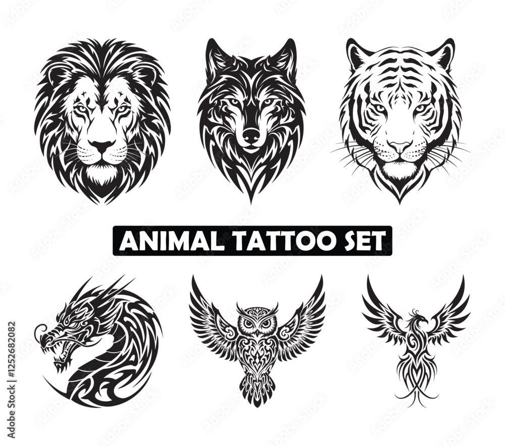 Fototapeta premium Tribal Animal Tattoo Designs Vector Set for Body Art
