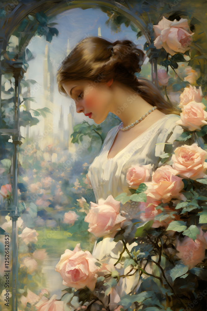 Fototapeta premium Digital roses ink art print pattern flower abstract graphic poster background