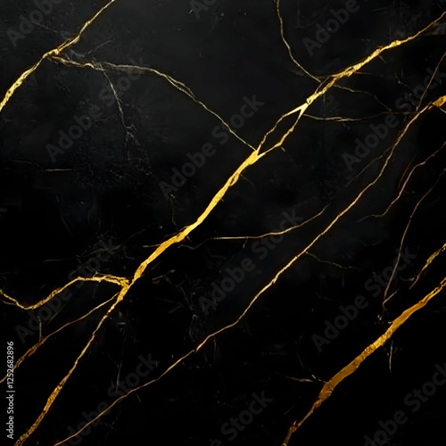 Abstract Black Gold Veined ...