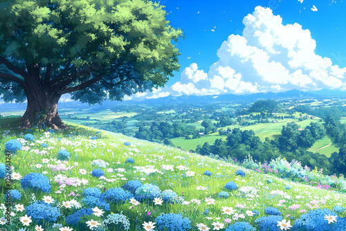 Sunny Meadow Landscape Illu...
