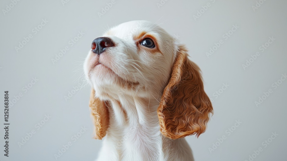 Playful puppy indoor studio adorable dog portrait soft lighting closeup joyful animal expressions Playful puppy indoor studio adorable dog portrait soft lighting closeup joyful animal expressions