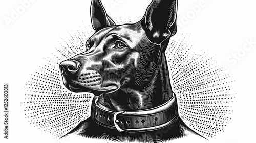 Engraved Dog Portrait Illus...