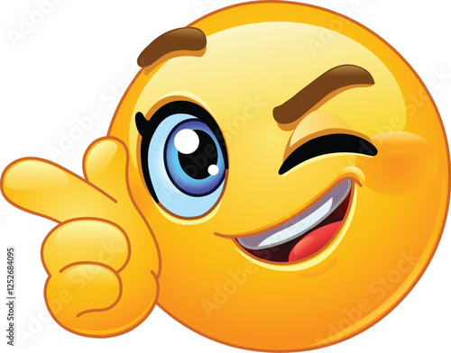 Winking Female Emoji Emoticon with a Playful Pointing Gesture