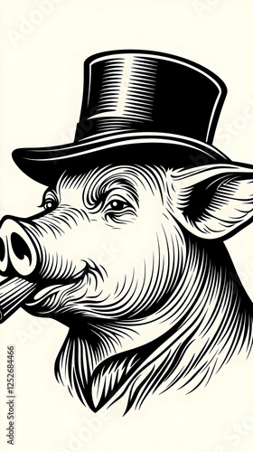 Pig in Top Hat Illustration