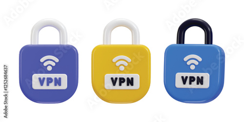 vpn icon with padlock icon set 3d render concept of protected private network