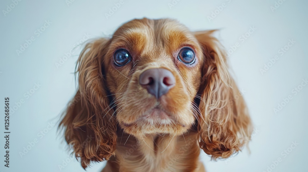 Naklejka premium Adorable puppy cocker spaniel studio animal portrait bright background close-up surprised expression