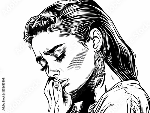 Pensive Woman Illustration,...
