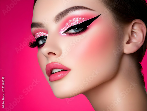 Pink Glitter Eye Makeup Ill...