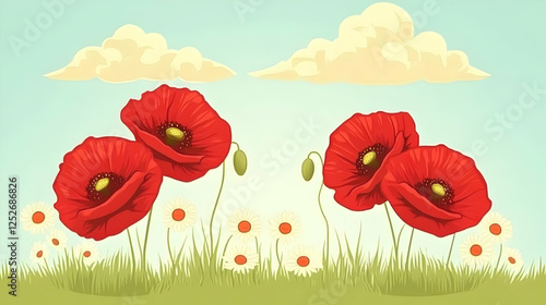 Vibrant Poppy Field Illustr...