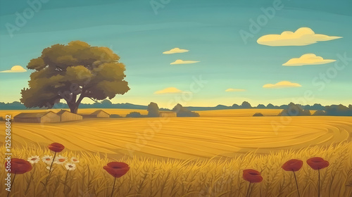 Golden Wheat Field Illustra...