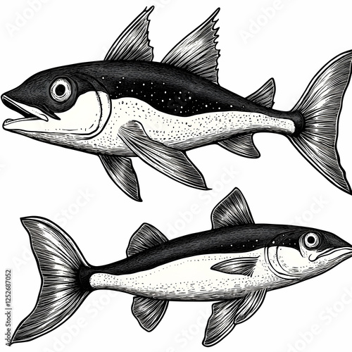 Engraved Fish Illustration Duo
