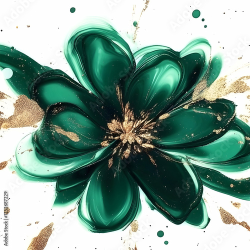 Emerald Gold Abstract Flowe...