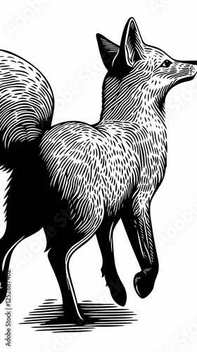 Black and White Fox Illustr...