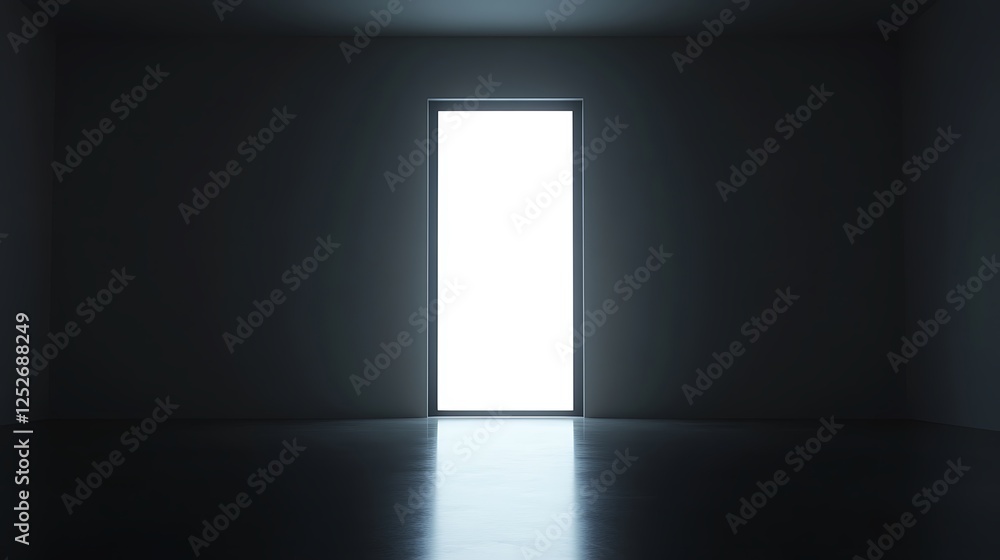 Empty room with bright doorway, hope, possibility, interior design, digital rendering Empty room with bright doorway, hope, possibility, interior design, digital rendering