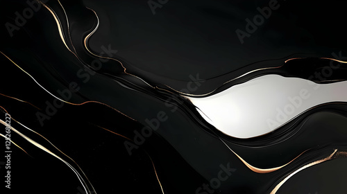 Abstract Black Gold Liquid ...