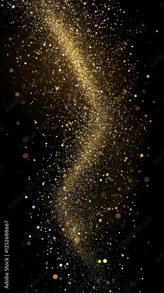 Sparkling golden dust swirls gracefully against a dark background Sparkling golden dust swirls gracefully against a dark background