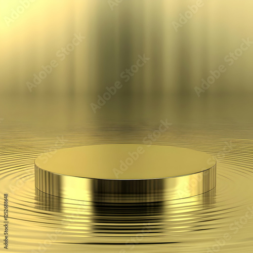 Golden 3D Cylinder on Abstr...