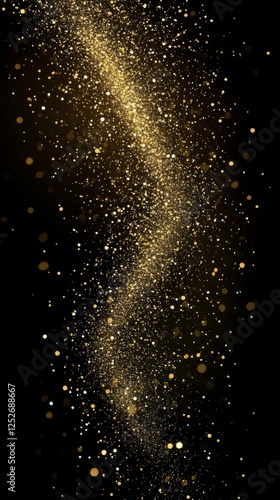 Sparkling golden dust swirls gracefully against a dark background