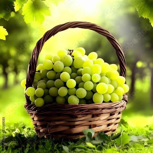 Green Grapes in Basket Illu...
