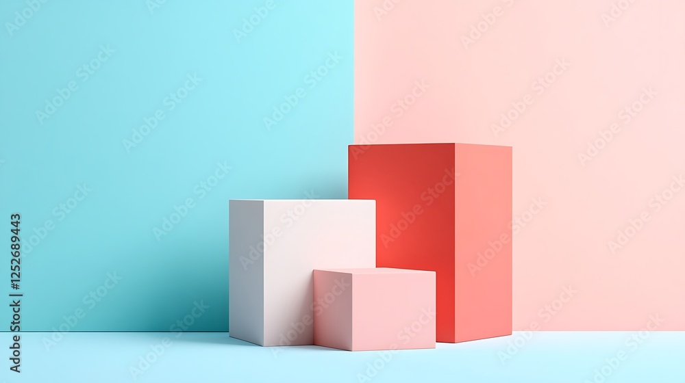 Pastel cubes on blue pink background, product display, mock-up Pastel cubes on blue pink background, product display, mock-up
