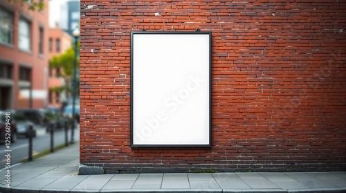 Blank Billboard on Red Brick Wall - Urban Street Setting, Daytime Lighting - Ideal for Mockups Branding and Digital Advertisements