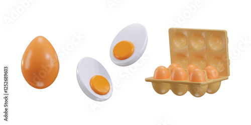 Chicken egg icon with boiled egg icon 3d render