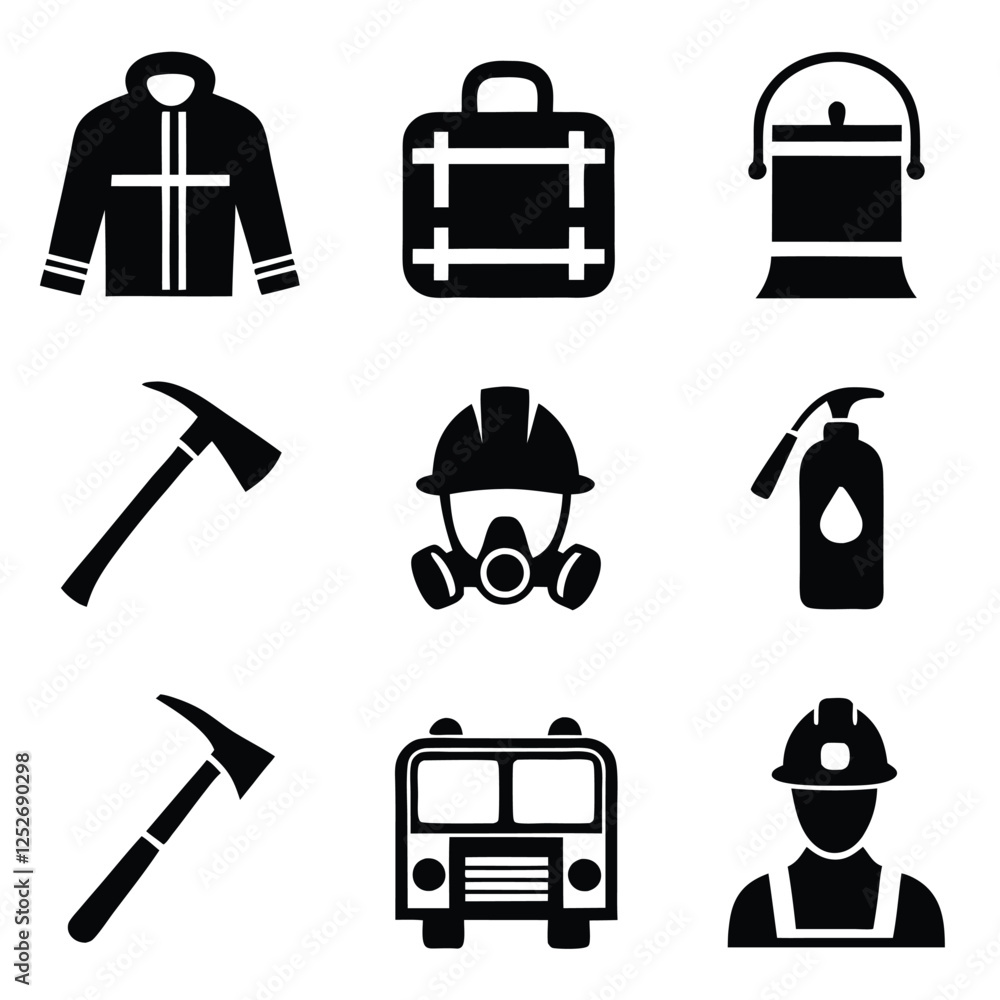 Emergency Services Icons Firefighter Silhouette Set Emergency Services Icons Firefighter Silhouette Set